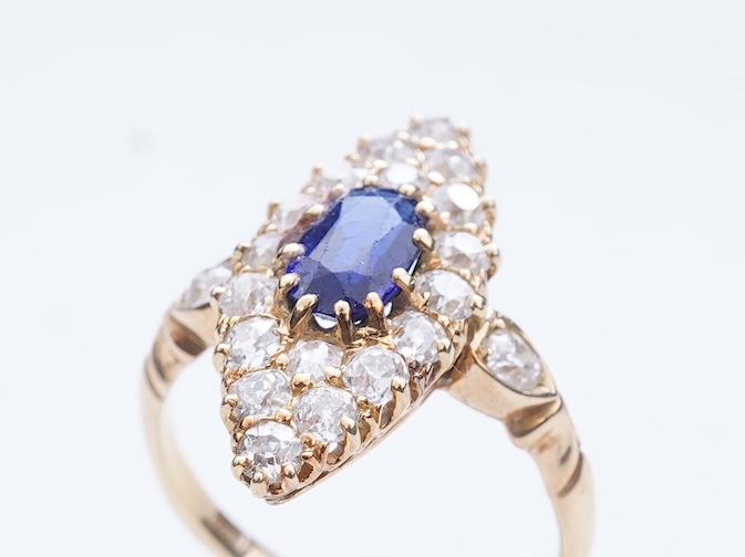 A Victorian sapphire and diamond ring, late 19th century